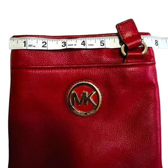 Michael Kors Red Fulton Cross Body Pebble Leather Bag - Picture 12 of 14